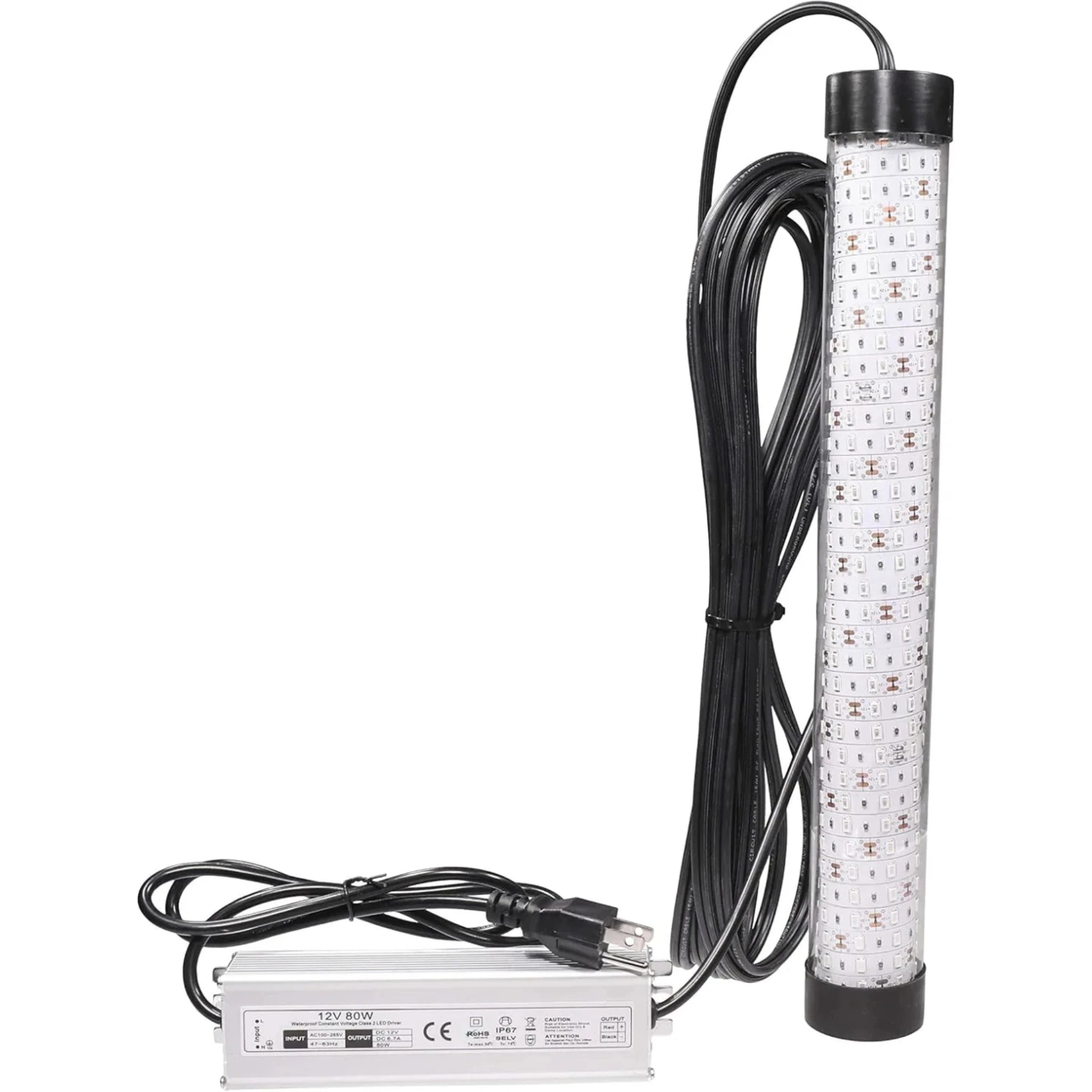Underwater light with power supply on a white background